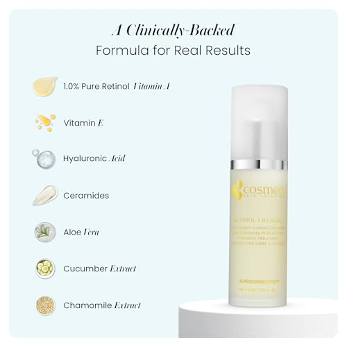 Retinol 1.0 Cr?me for Face and Neck, Anti Aging Retinol Moisturizer for Wrinkles and Fine Lines, Hydrating Night Cream with Vitamin A, E, B5, Hyaluronic Acid & Ceramides, 1 fl oz
