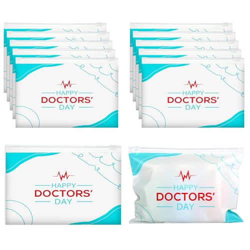 SilTriangle 150 Pcs Happy National Doctors Day EVA Gift Bags Bulk Red Blue White Thank You Cosmetic Bag Doctor Appreciation Week Party Favors for Doctor Nurse Medical Healthcare Workers