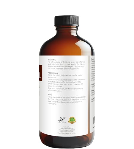 Velona USDA Organic Jojoba Oil 16 fl oz Glass Bottle Cold Pressed Non-GMO Pump