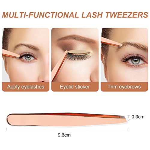 Lash Applicator Tool 2 Pcs Lash Tweezers Stainless Steel Curved With Eyebrow Tweezers For Women DIY Eyelash Extensions Applicator Set for False Eyelash By FADVAN (Gold)