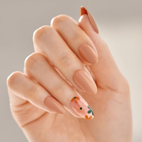 KISS imPRESS No Glue Mani Press On Nails, Design, 'As It Was', Beige, Medium Size, Almond Shape, Includes 30 Nails, Prep Pad, Instructions Sheet, 1 Manicure Stick, 1 Mini File