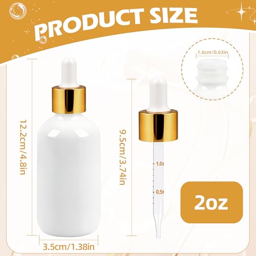 Light-Proof White Porcelain Dropper Bottle Set - Refillable 2oz, 12 Pack