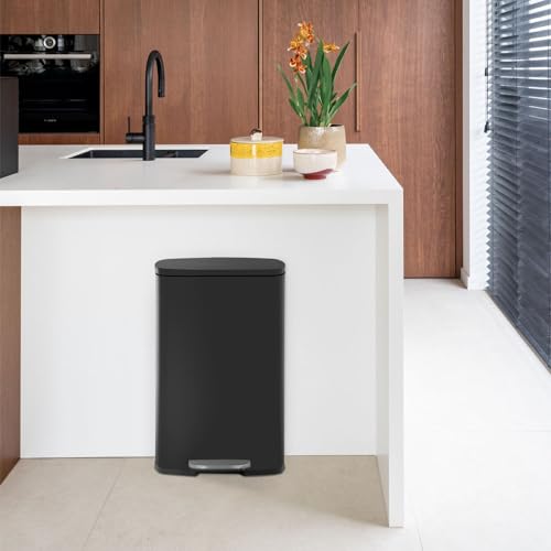 13 Gallon Stainless Steel Trash Can with Lid - Fingerprint Proof Black - Slim & Quiet