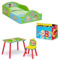 Toddler Room-in-a-Box Set with Bed, Table, Chair & Toy Box - CoComelon Style - Green