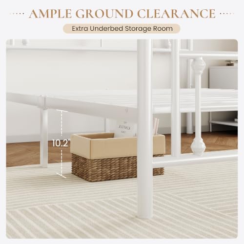 White Full Size Metal Platform Bed Frame with Headboard and Footboard - Noise-Free, Easy Assembly