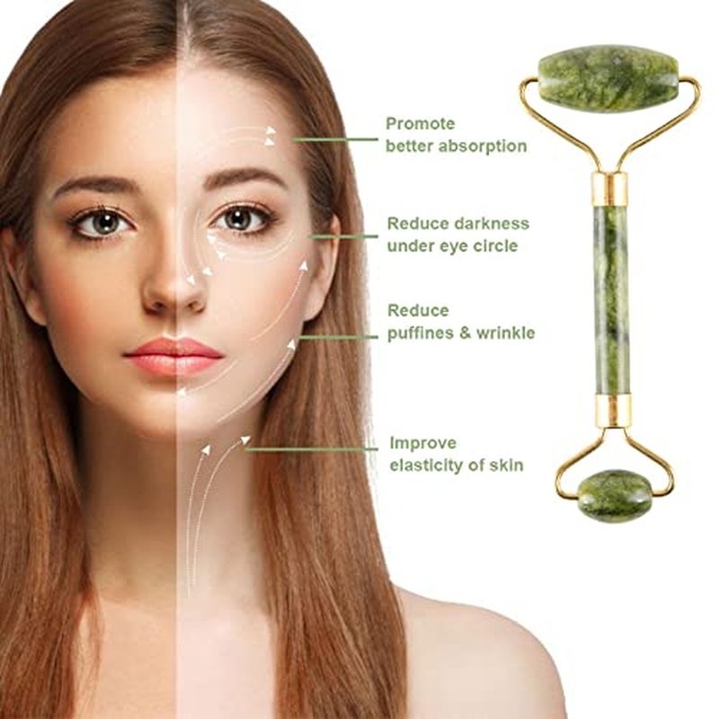 Jade Gua Sha Facial Massager Set - 5 in 1 Skin Care Tools with Roller and Massager