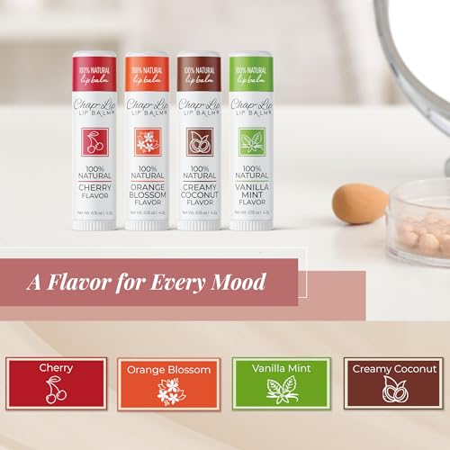 100% Natural Lip Balm Set - Hydrating and Moisturizing Beeswax Natural 4 Flavor Assortment - Lip Moisturizer for Dry Lips - Cocoa Butter - Petroleum Free Pack of 24