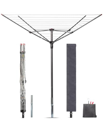 Outdoor Umbrella Clothesline Drying Rack 12 Lines 164ft Heavy Duty Adjustable