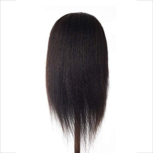 22-24 Inch Black 100% Real Hair Mannequin Head for Cosmetology Practice - Light Yaki & Kinky Straight, Includes Head & C-Clamp