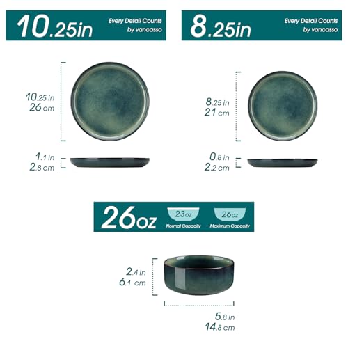 Vancasso Starry Green 12-Piece Dinnerware Set for 4 - Ceramic Plates & Bowls