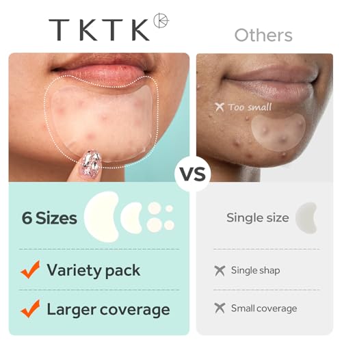 TKTK Chin Pimple Patches (235 Count 6 Sizes), XL Contoured Hydrocolloid Chin Patch 62x42 mm, Large Acne Patch for Face Blemishes Zit Breakouts, Maximum Absorption Overnight Stickers
