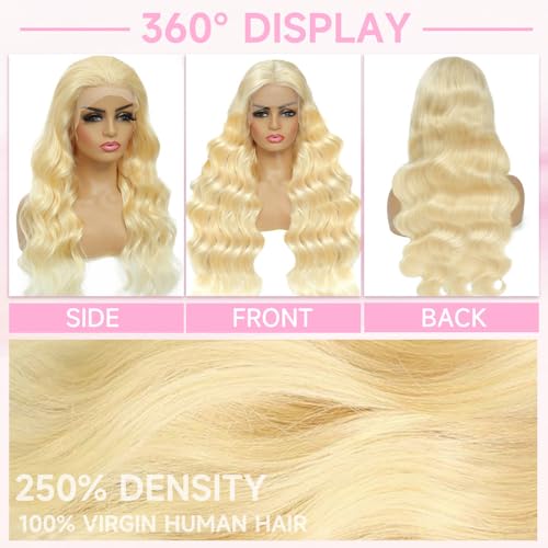 613 Blonde Lace Front Wig Human Hair 250 Density 20 Inch HD 13x6 Frontal, Pre Plucked – Kassamo