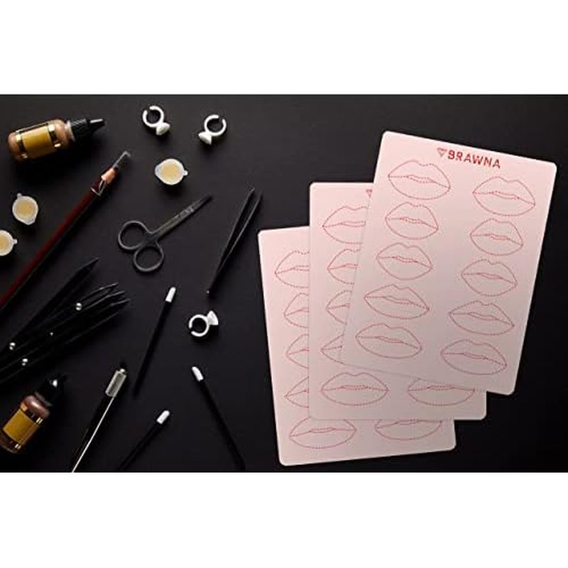 Brawna - 5 Pack Lip Blush Practice Skin for PMU Machine - Double Sided
