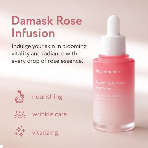 Face Republic Blooming Forever Ros? Serum 45ml 1.52 fl oz | Damask Rose, Bakuchiol | Revitalizing & Rejuvenating | Wrinkle Care | Firm and Elastic Skin | Vegan Korean Skincare