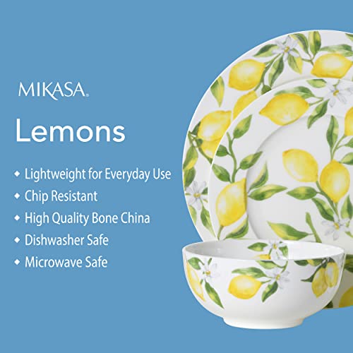 Lemons Bone China Dinnerware Set - Service for 4, Includes Plates & Mugs