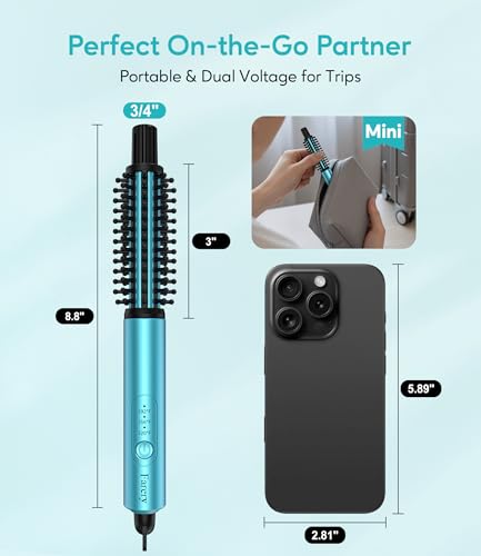 Mini Thermal Curling Brush 3/4 Inch for Short Hair - Dual Voltage Travel Styler Blue