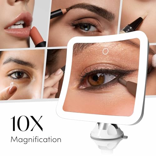 Fancii Rechargeable 10X Magnifying Lighted Makeup Mirror - White, Dimmable & Portable