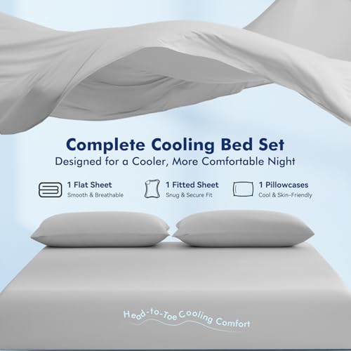 Elegear Silver-Infused Cooling Sheets Set – Queen 4-Piece Gray Flat Sheet Included