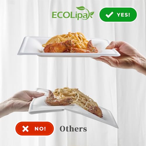 10 Inch Compostable Square Paper Plates - 300 Pack Heavy Duty Disposable Dinnerware