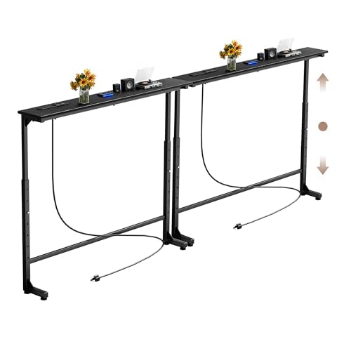 90-Inch Adjustable Sofa Table with Outlets - Black Behind Couch Console