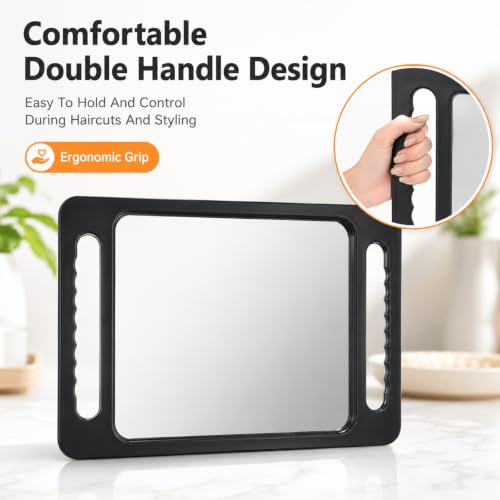 3 Pack Unbreakable Portable Makeup & Handheld Mirror with Double Handles - Large Salon Tray Mirror for Stylists & Barbers - Variation 3