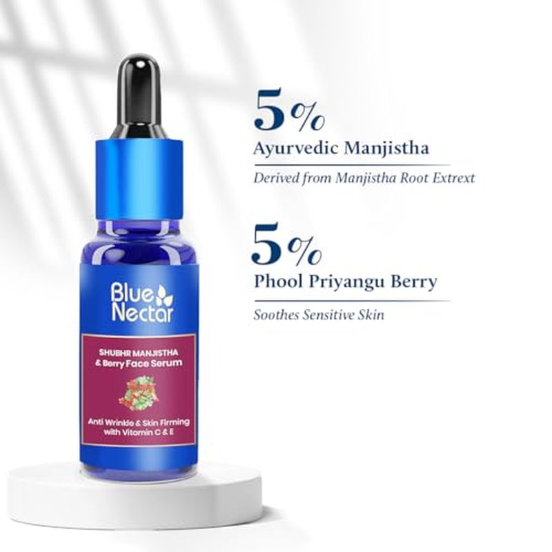 Blue Nectar Manjistha & Berry Face Serum | Helps Reduce the Appearance of Wrinkles & Improves the Look of Skin Firmness | Vitamin C & E Face Serum for Women & Men (13 Herbs, 1fl oz)