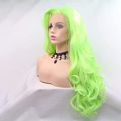 Karissa Hair 24 Inch Neon Green Curly Lace Front Wig Synthetic Long Body Wave for Women