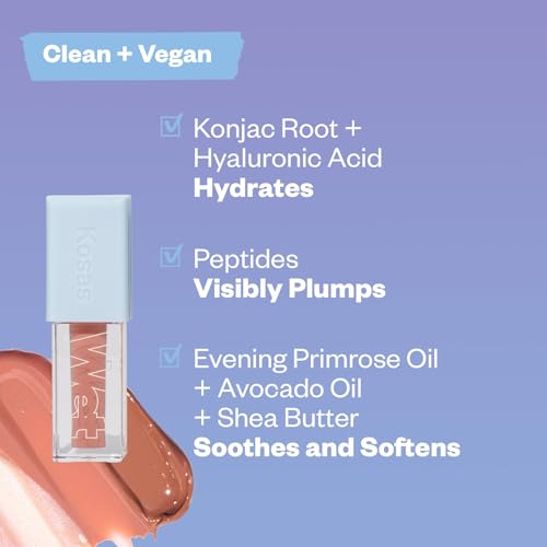 Kosas Unbuttoned Hydrating Lip Oil Gloss with Hyaluronic Acid & Peptides - Non-Sticky, Sheer Tint