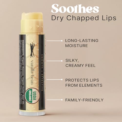USDA Organic Lip Balm - USA Made with Natural Ingredients, Beeswax Vanilla Chapstick for Dry Lips, Gifts for Women, Birthday Gifts for Her & Him, Hydrating Lip Balm Beauty Gifts, Natural Chapstick