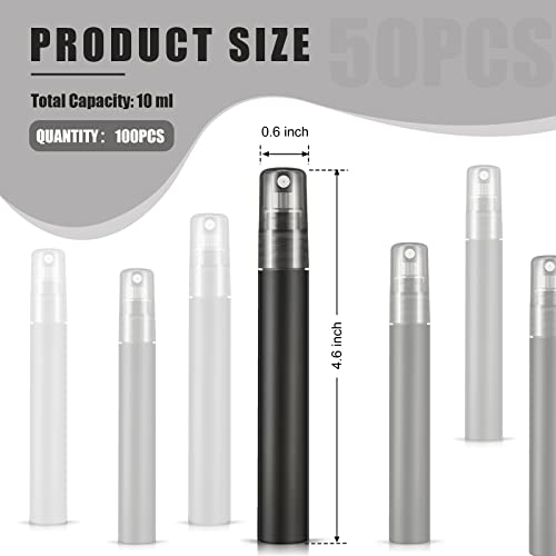 Remerry 100 Pcs 10 ml Mini Spray Bottles Perfume Spray Bottles Plastic Travel Refillable for Women Small Fine Mist Sprayers Portable Frosted Perfume Sprayers Empty Atomizer for Essential Oil