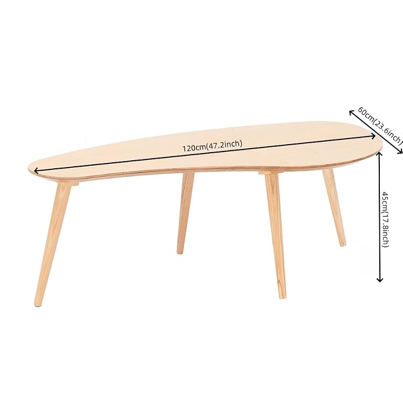 Natural Solid Wood Oval Coffee Table with 4 Removable Legs – 23"D x 48"W x 15"H