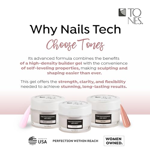 TONES Premium Self Leveling Nail Builder and Extension Gel for Professional Design - Salon-Quality LED and UV Building Gel - (0.5 Fl Oz, Baby Pink)