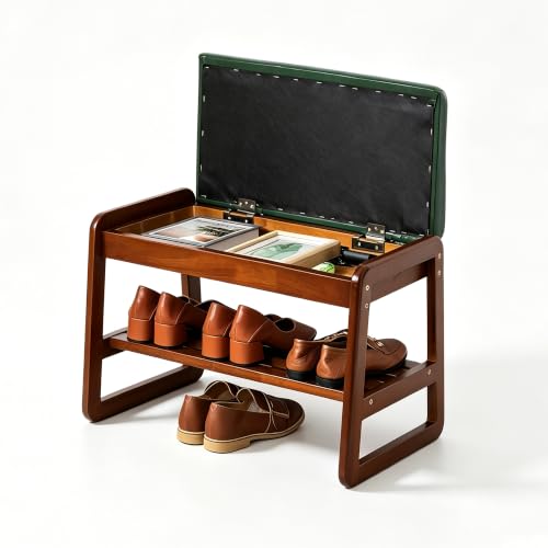 Solid Wood Shoe Rack Bench with Flip-Top Storage, Green, 21.65 inch