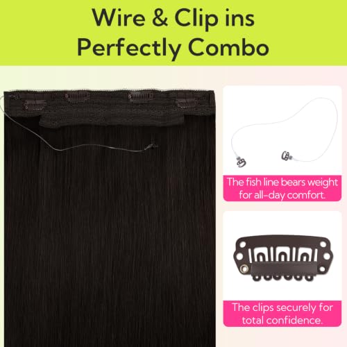 Hotbanana 18 Inch Real Human Hair Wire Hair Extensions - Dark Brown #H-2