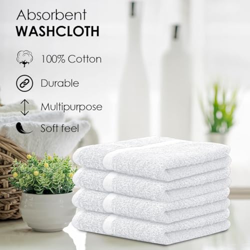 Avalon Towels Cotton Washcloths ? (Pack of 72) Size 12x12 Inches, 100% Ring Spun Cotton, Soft & Absorbent Face Towels, Gym Towels, Hotel and Spa Quality, Reusable Fingertip Towels (White)