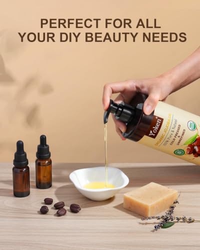 32 Fl Oz Organic Jojoba Oil - Unrefined, Cold Pressed Carrier Oil for Skin Hair Nails