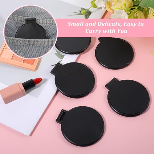 80 Pcs Mini Compact Mirrors Bulk, Portable Black Round Folding Makeup Mirror Set for Purse Travel Women Daily Use
