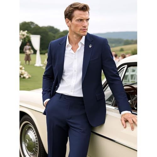 MAGE MALE Mens 2 Piece Suit Slim Fit Solid Wedding Prom Tuxedo Suit with One Button Notch Lapel Blazer and Pants