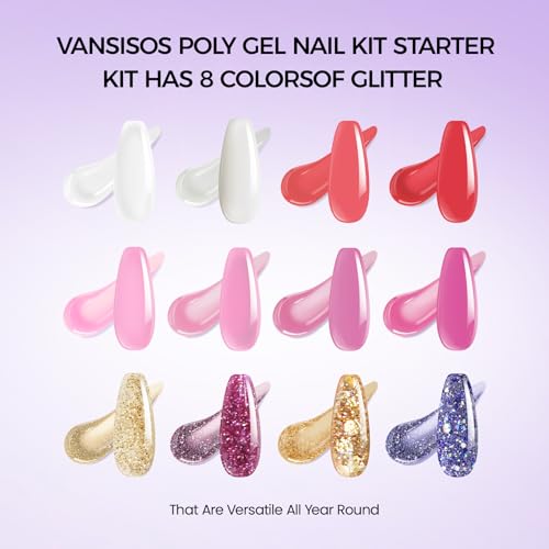 VANSISOS Poly Gel Nail Extension Kit with 12 Colors & UV Light for DIY Manicure