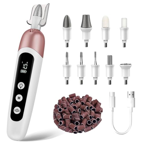Electric Nail Drill Kit with 9 Bits - Pink Manicure Pedicure Set, Portable & Rechargeable