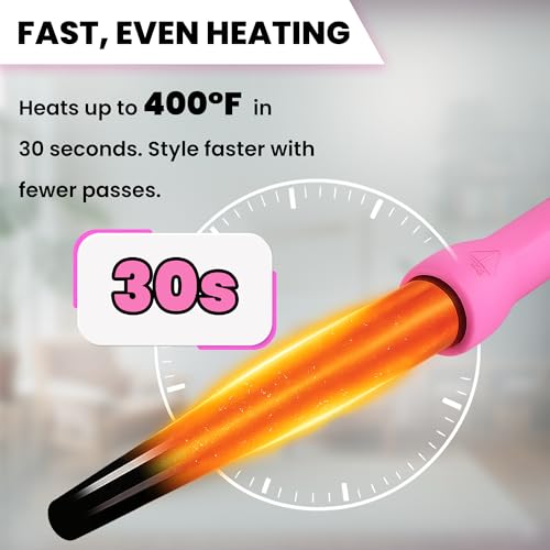 HerStyler Grande Ceramic Curling Iron - 1 Inch Pink Tapered Barrel, Dual Voltage, Negative Ions