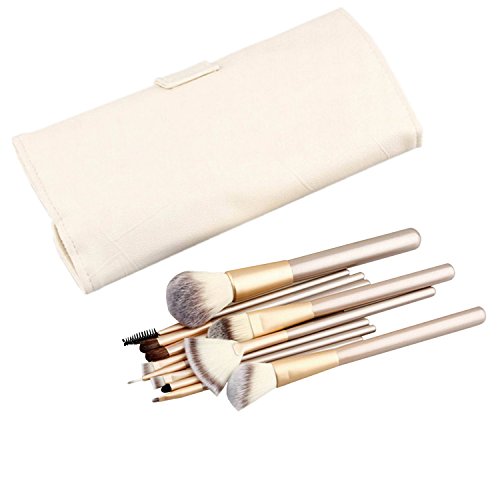 Pro Kabuki Makeup Brush Set 12Pcs: Soft Horse Hair + Synthetic Bristles for Face/Eye Makeup - Travel Case Included