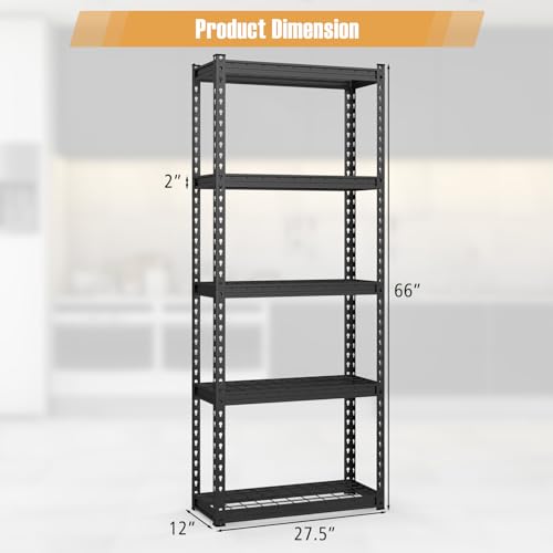 Black 2 Pack Heavy Duty Metal Shelving Units - 5-Tier Adjustable Wire Storage Racks, 12"D x 27.5"W x 66"H