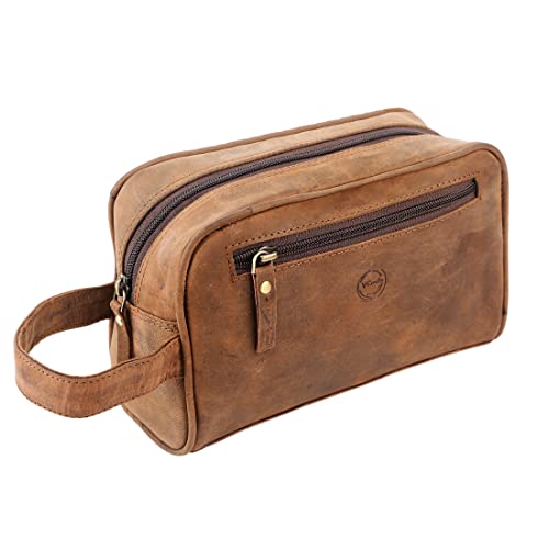 Men’s Leather Travel Toiletry Bag Small Shave Kit Organizer - Vintage Style
