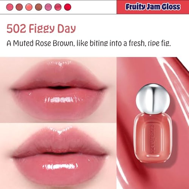 Fruity Jam Gloss (502 Figgy Day) Watery Glass Lip Tint, High Shine, Non-Sticky, Jelly Glaze, Buildable Long-Lasting Lip Stain, Hydrating Lightweight, Vivid Glassy Korean Makeup
