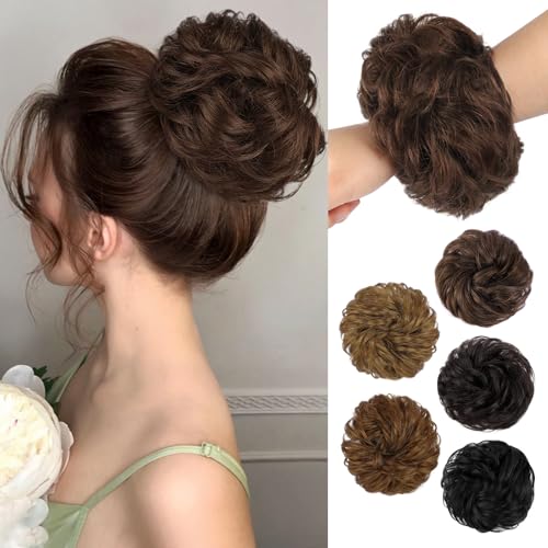 Dark Brown Human Hair Messy Bun Hairpiece for Women - Natural & Easy to Wear