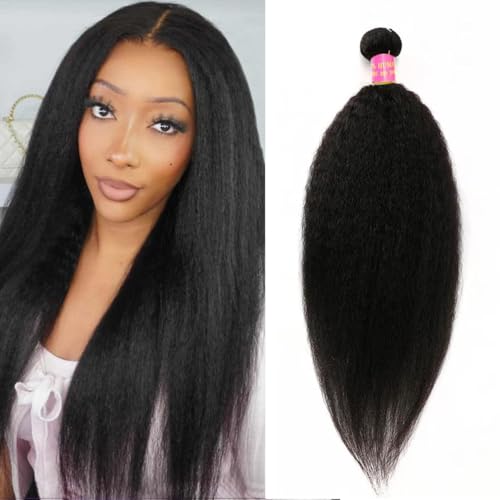 12 Inch Kinky Straight Hair Bundles - Yaki Human Hair Extensions #1B-KS