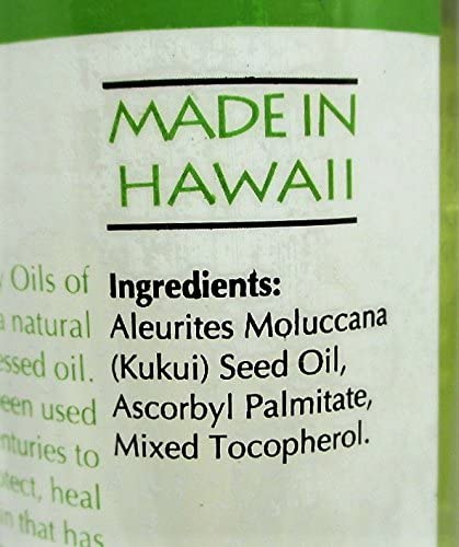 Unscented Kukui Oil - Hawaii Natural Moisturizer for Skin & Hair - 4 Fl Oz