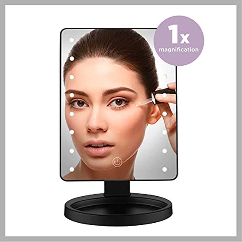 Conair Lighted Makeup Mirror, LED Vanity Mirror with Storage Base, Battery Operated in Black