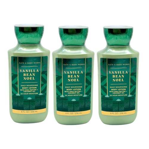 bath & body works VANILLA BEAN NOEL Body Lotion Gift Set with a BLUE Bow for Holiday - Pack of 3 (2023 Edition)